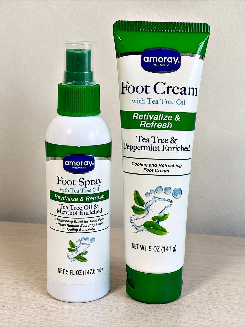 amoray Foot Cream and Foot Spray Revitalize & Refresh Tea Tree & Peppermint Foot